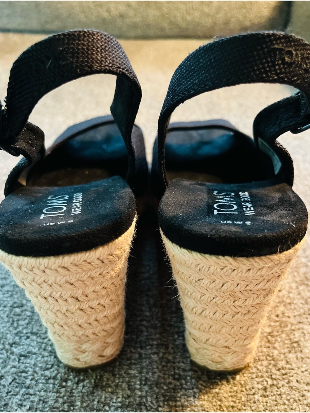 TOMS Camilla Slingback Espadrille Peep Toe Platform Wedge Sandal in Black Size 8 - Picture 4 of 5